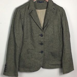 GAP Brown & Tan classic herringbone plaid pattern 3 button blazer jacket. Sz 12